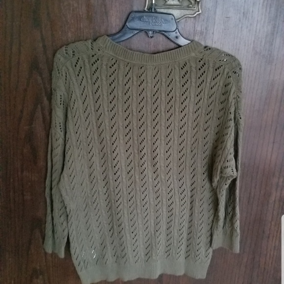 Open Knit Olive Green Sweater - Picture 3 of 3